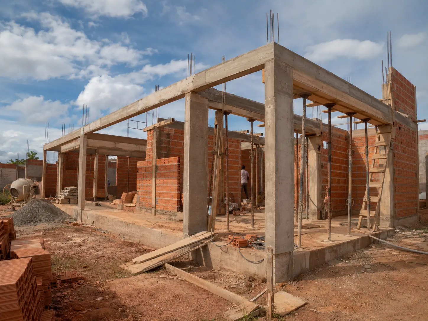 Estrutura de concreto em obra residencial